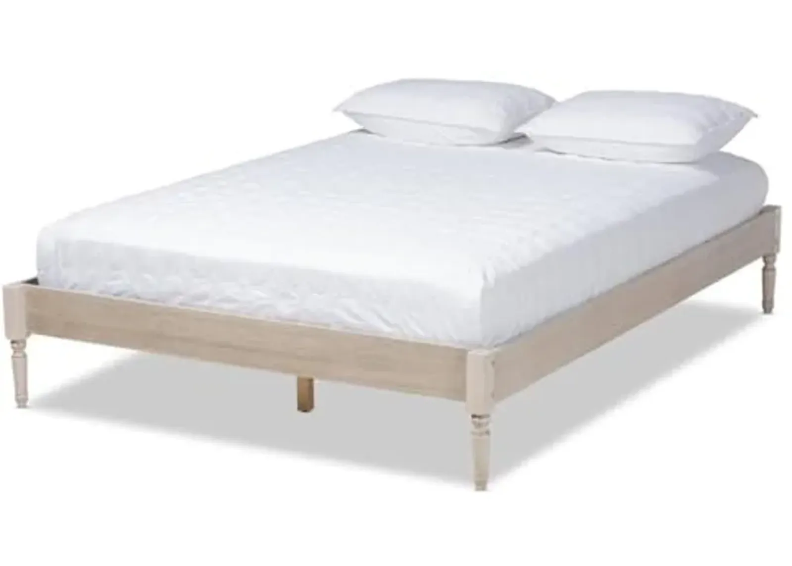 Baxton Studio Colette French Bohemian Antique White Oak Finished Wood King Size Platform Bed Frame