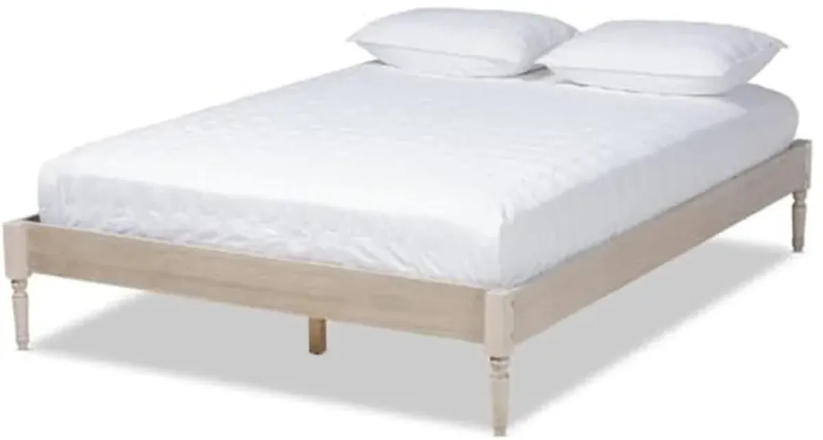 Baxton Studio Colette French Bohemian Antique White Oak Finished Wood King Size Platform Bed Frame