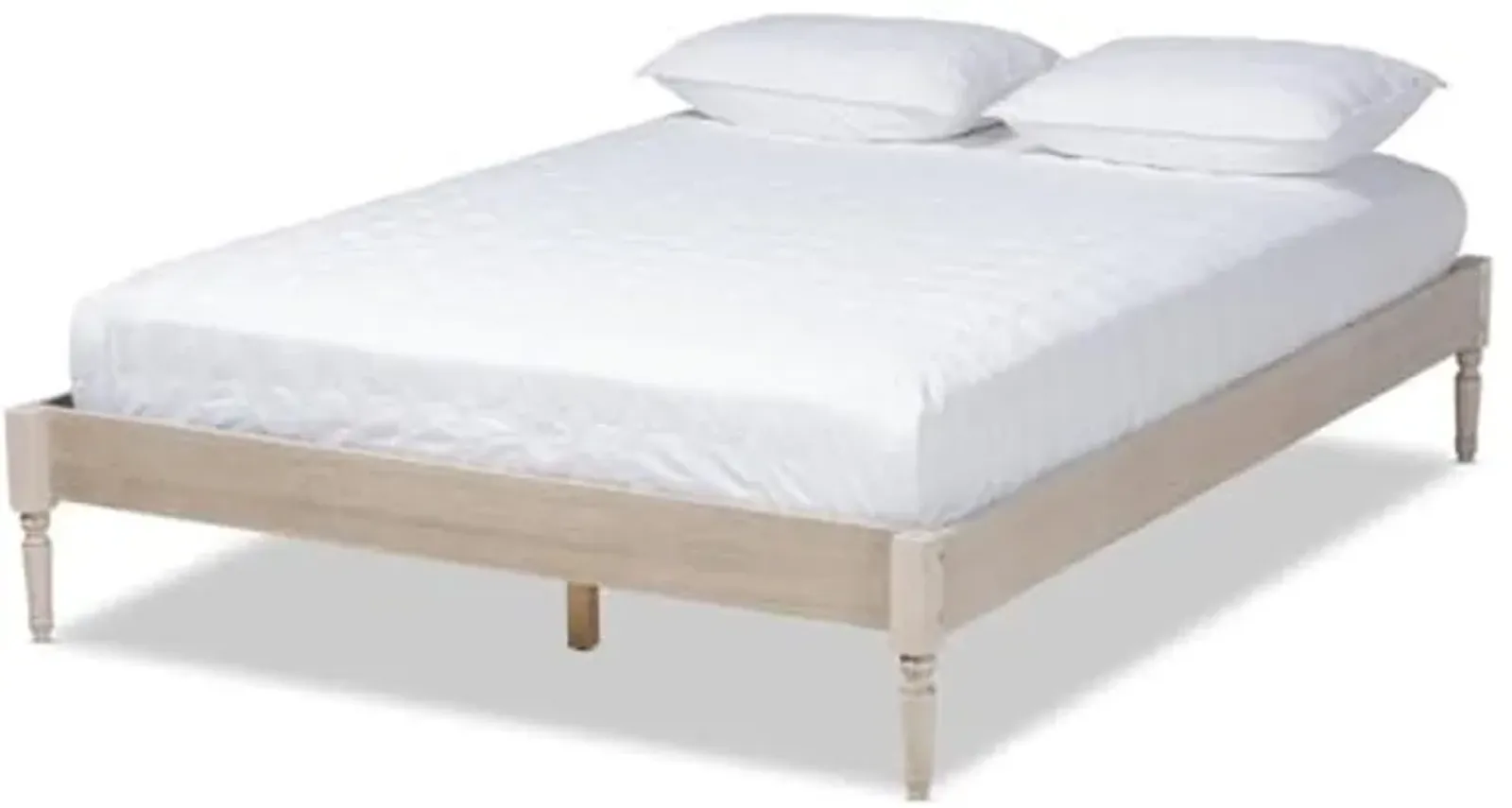 Baxton Studio Colette French Bohemian Antique White Oak Finished Wood King Size Platform Bed Frame