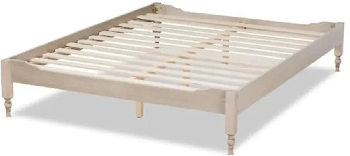 Baxton Studio Laure French Bohemian Antique White Oak Finished Wood Full Size Platform Bed Frame