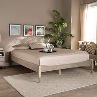Baxton Studio Laure French Bohemian Antique White Oak Finished Wood Full Size Platform Bed Frame