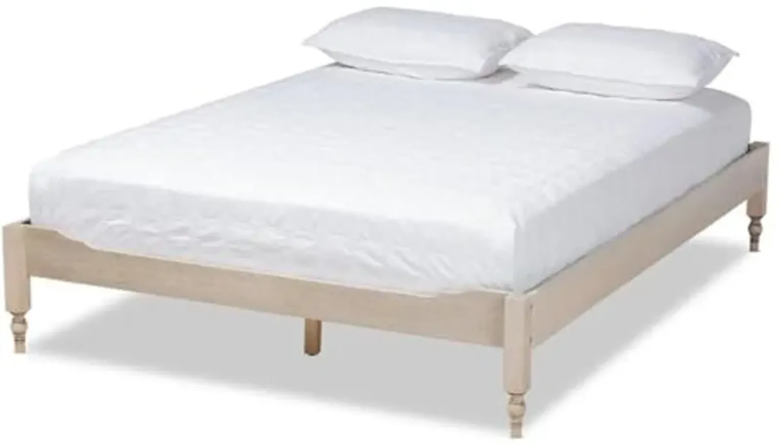 Baxton Studio Laure French Bohemian Antique White Oak Finished Wood Full Size Platform Bed Frame