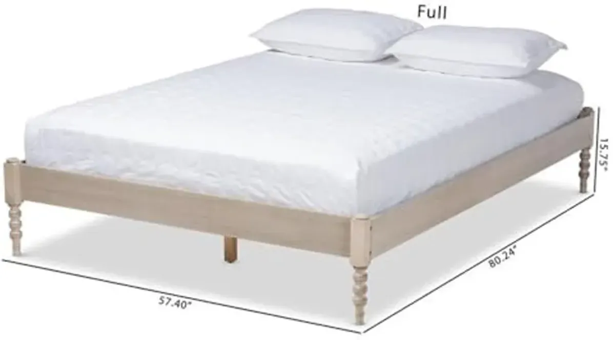 Baxton Studio Cielle French Bohemian Antique White Oak Finished Wood Full Size Platform Bed Frame