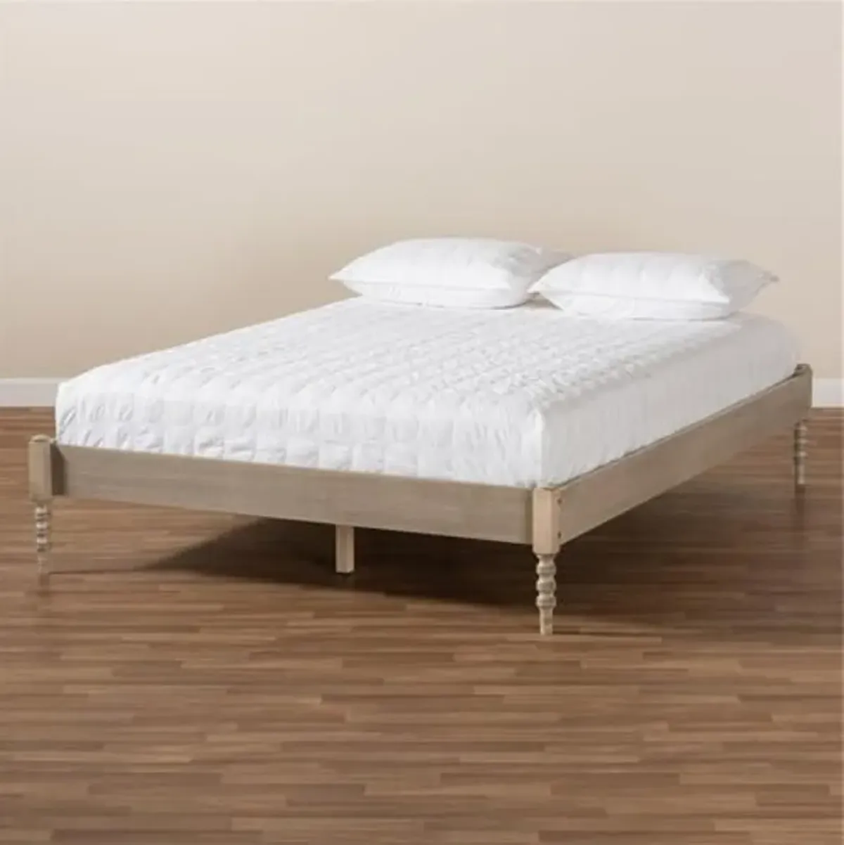 Baxton Studio Cielle French Bohemian Antique White Oak Finished Wood Full Size Platform Bed Frame