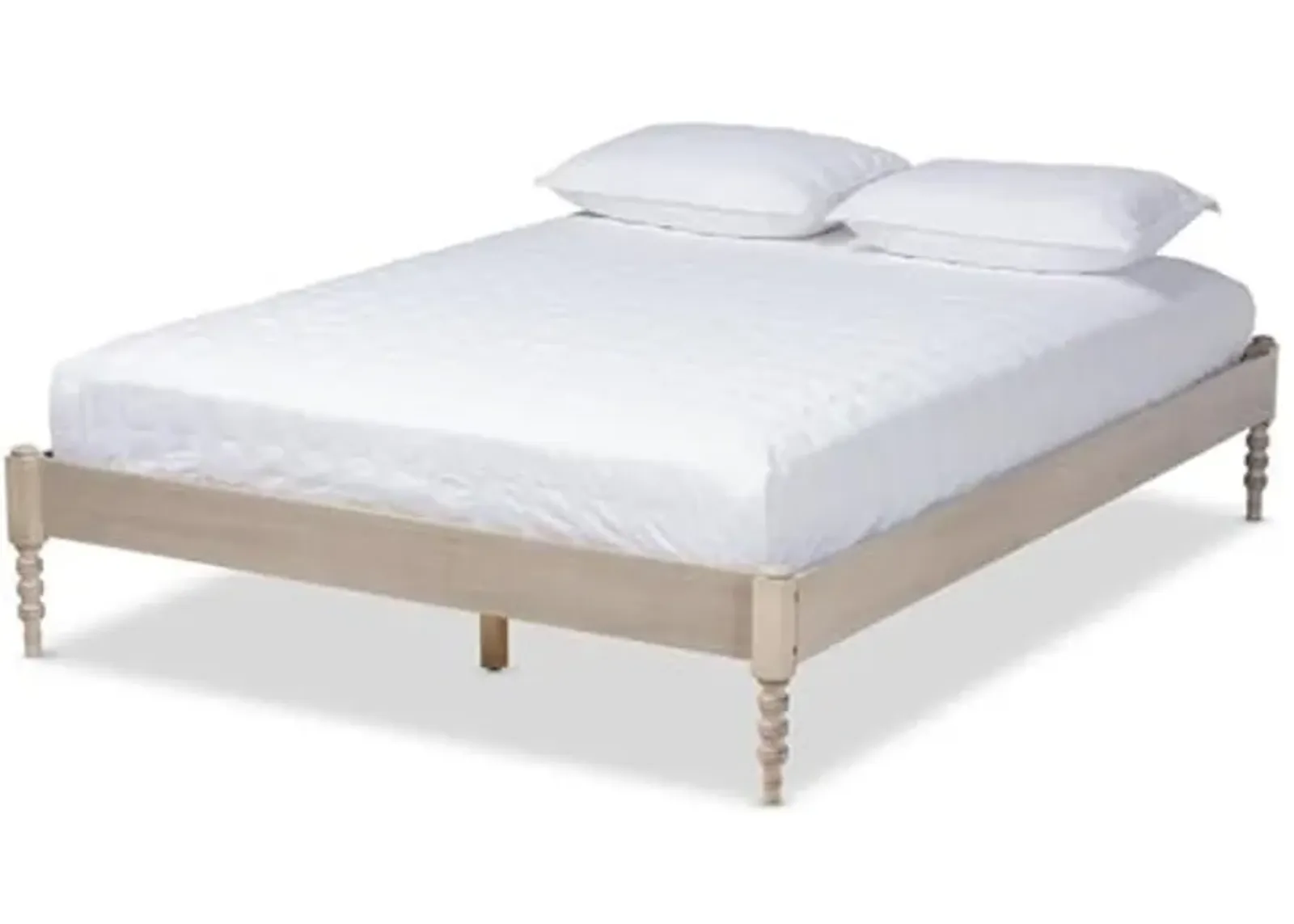 Baxton Studio Cielle French Bohemian Antique White Oak Finished Wood Full Size Platform Bed Frame