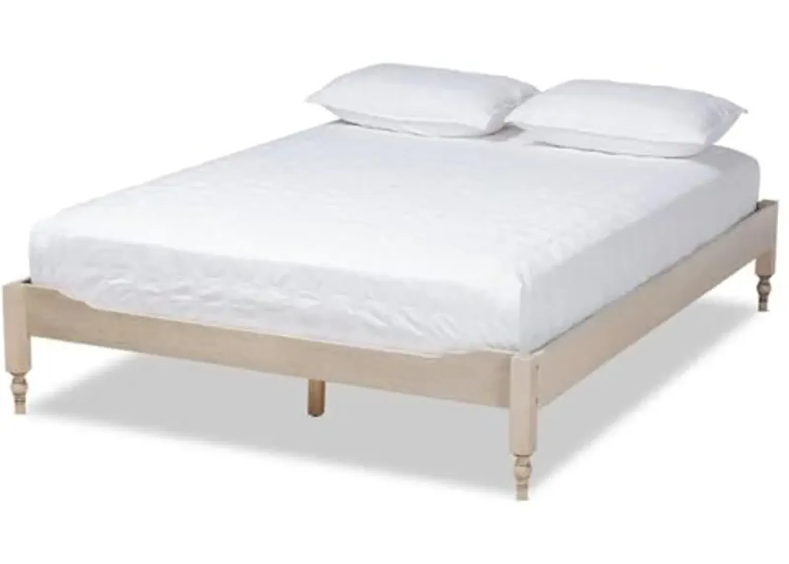 Baxton Studio Laure French Bohemian Antique White Oak Finished Wood Queen Size Platform Bed Frame