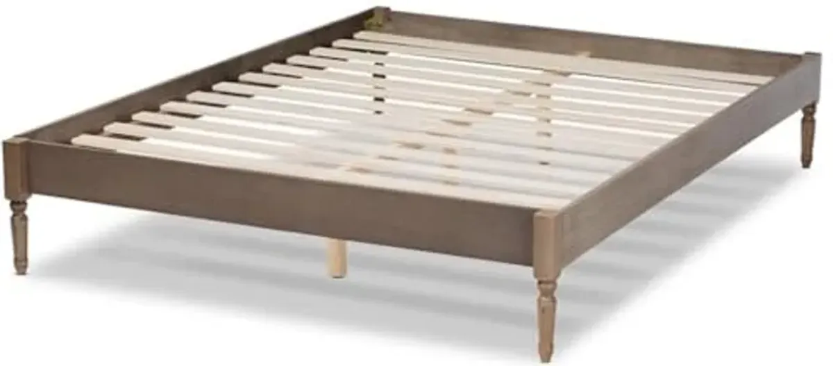 Baxton Studio Colette French Bohemian Weathered Grey Oak Finished Wood Full Size Platform Bed Frame