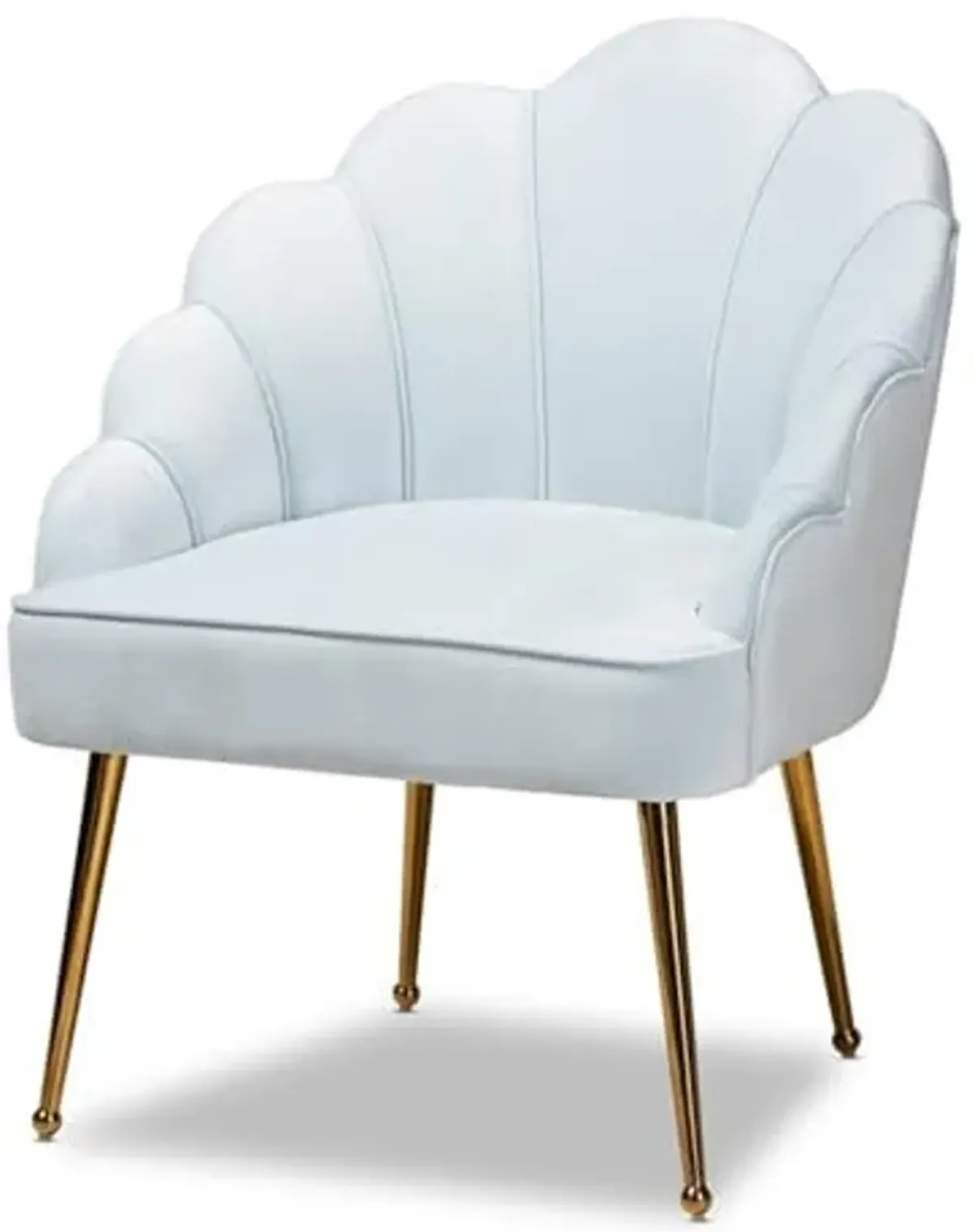 Baxton Studio Cinzia Velvet and Gold Finish Seashell Accent Chair in Light Blue