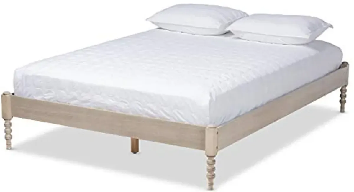 Baxton Studio Cielle French Bohemian Antique White Oak Finished Wood King Size Platform Bed Frame