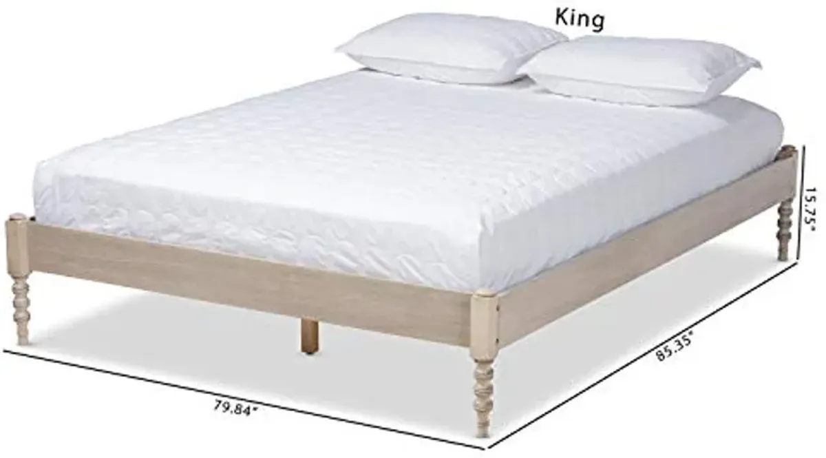 Baxton Studio Cielle French Bohemian Antique White Oak Finished Wood King Size Platform Bed Frame