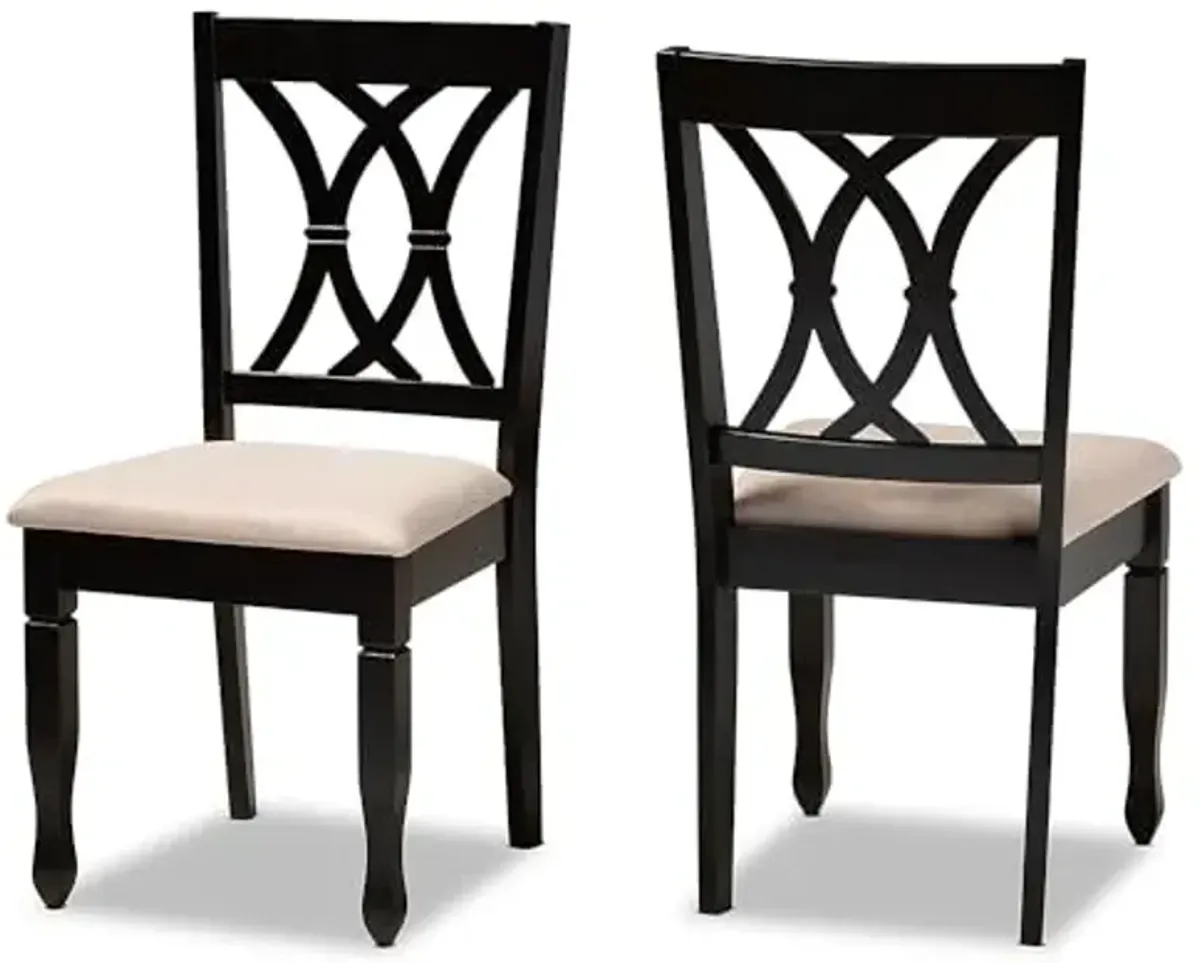 Baxton Studio Reneau Modern and Contemporary Sand Fabric Upholstered Espresso Brown Finished Wood 2-Piece Dining Chair Set