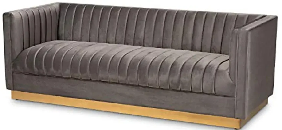 Baxton Studio Aveline Glam and Luxe Grey Velvet Fabric Upholstered Brushed Gold Finished 2-Piece Living Room Set