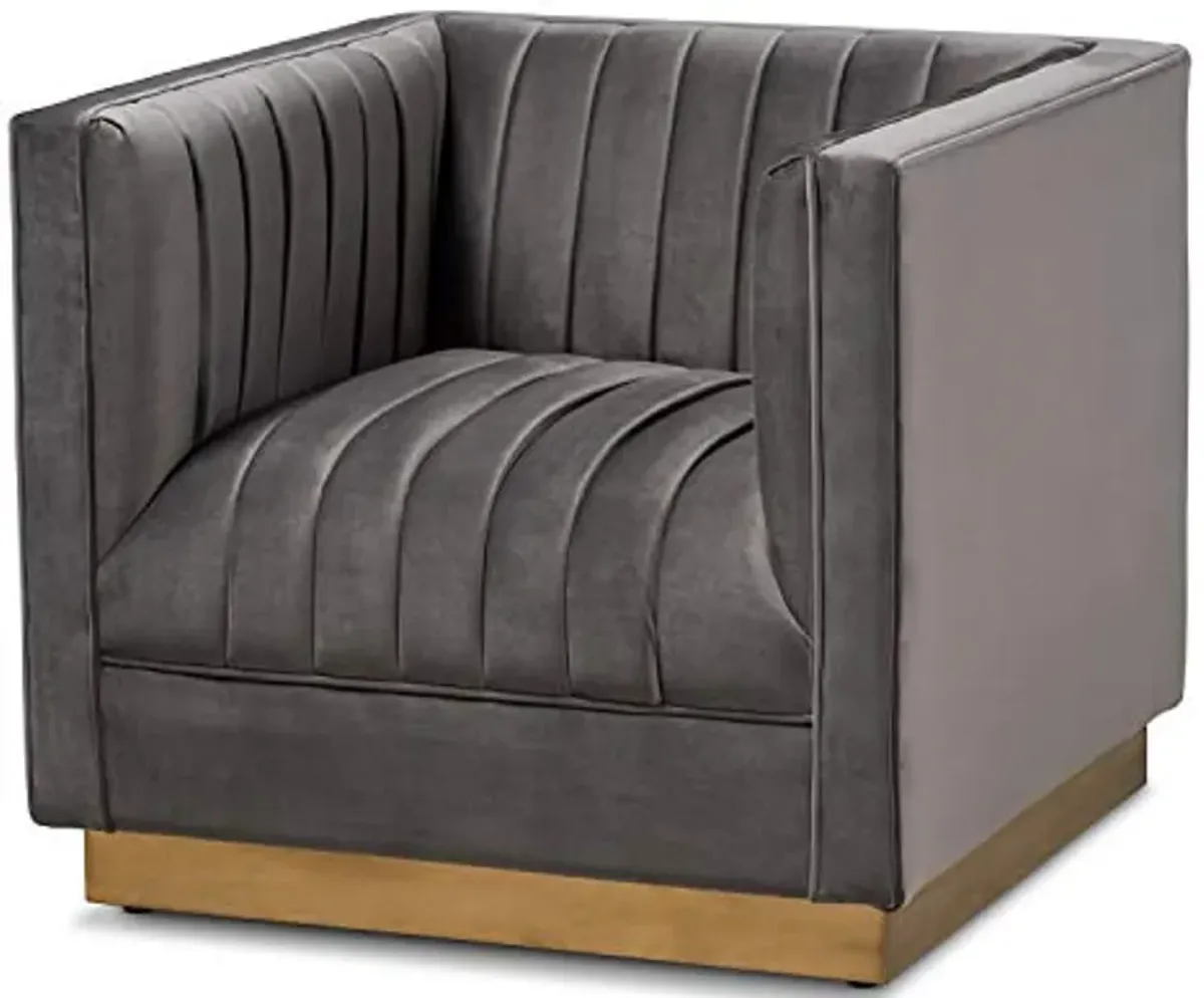 Baxton Studio Aveline Glam and Luxe Grey Velvet Fabric Upholstered Brushed Gold Finished 2-Piece Living Room Set