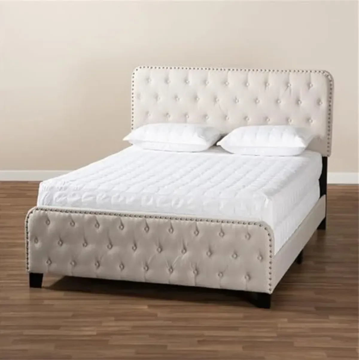 Baxton Studio Annalisa Modern Transitional Beige Fabric Upholstered Button Tufted Full Size Panel Bed