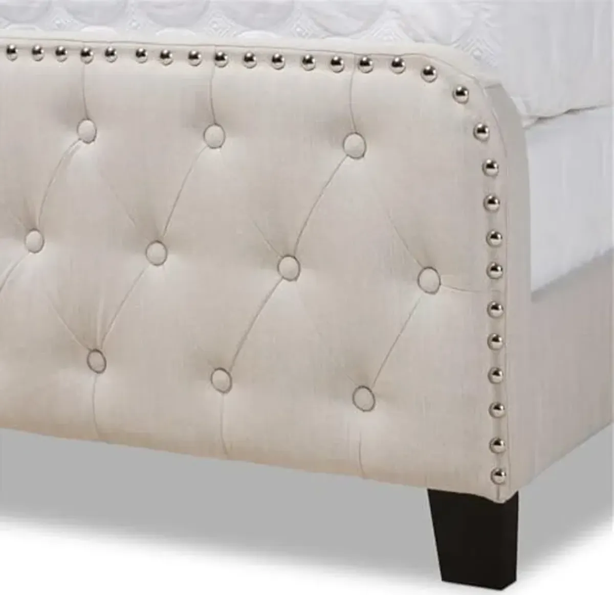 Baxton Studio Annalisa Modern Transitional Beige Fabric Upholstered Button Tufted Full Size Panel Bed