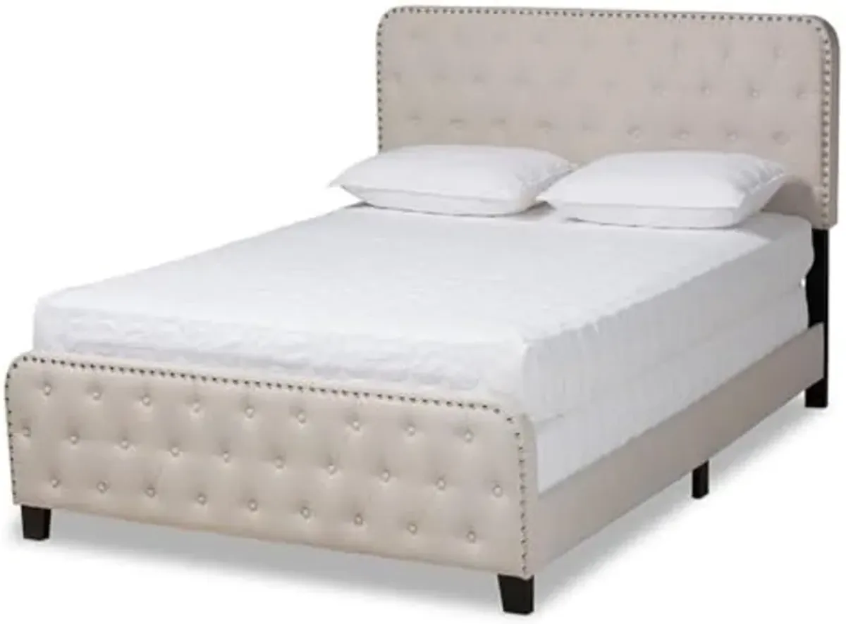 Baxton Studio Annalisa Modern Transitional Beige Fabric Upholstered Button Tufted Full Size Panel Bed