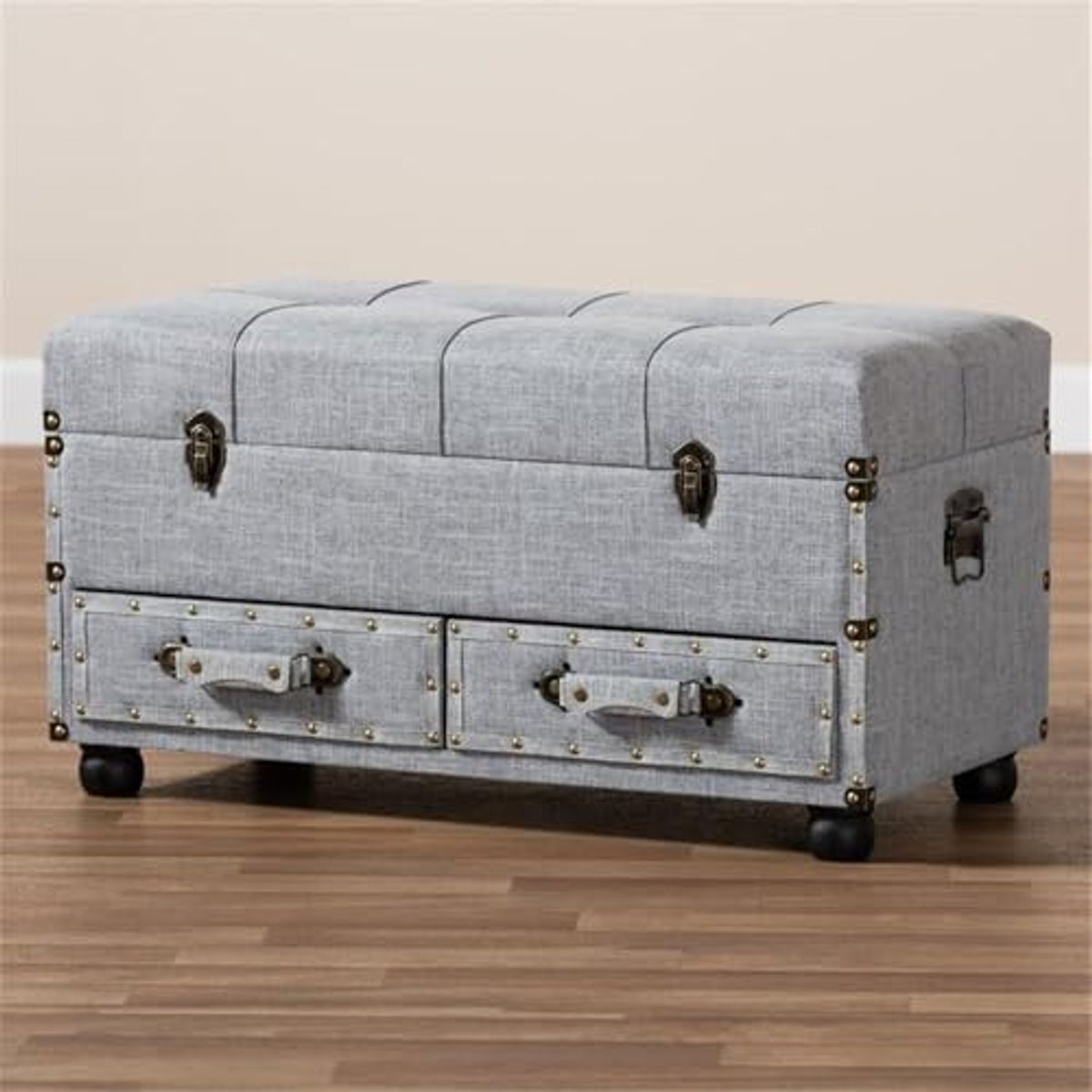 Baxton Studio Flynn Modern Transitional Grey Fabric Upholstered 2-Drawer Storage Trunk Ottoman