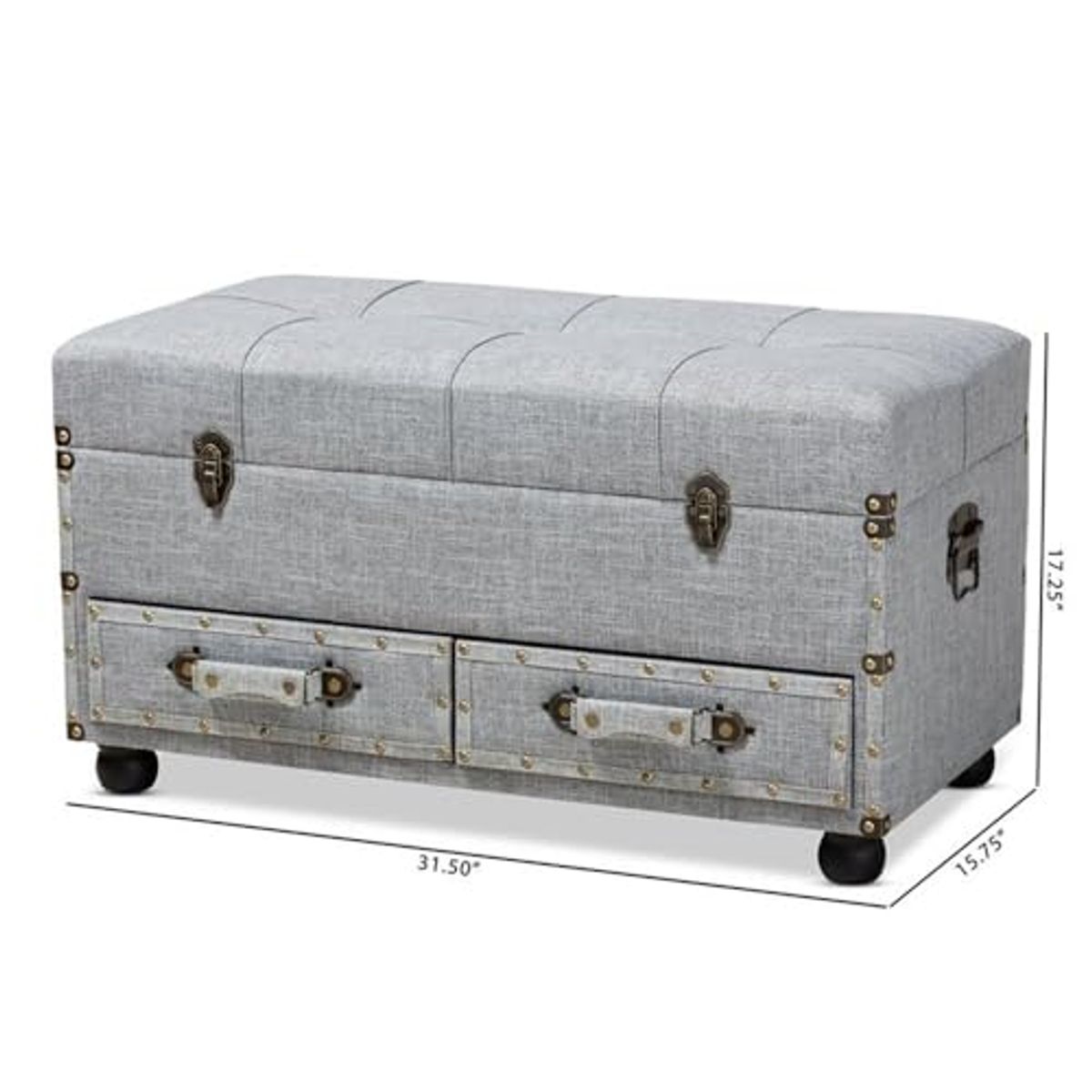 Baxton Studio Flynn Modern Transitional Grey Fabric Upholstered 2-Drawer Storage Trunk Ottoman