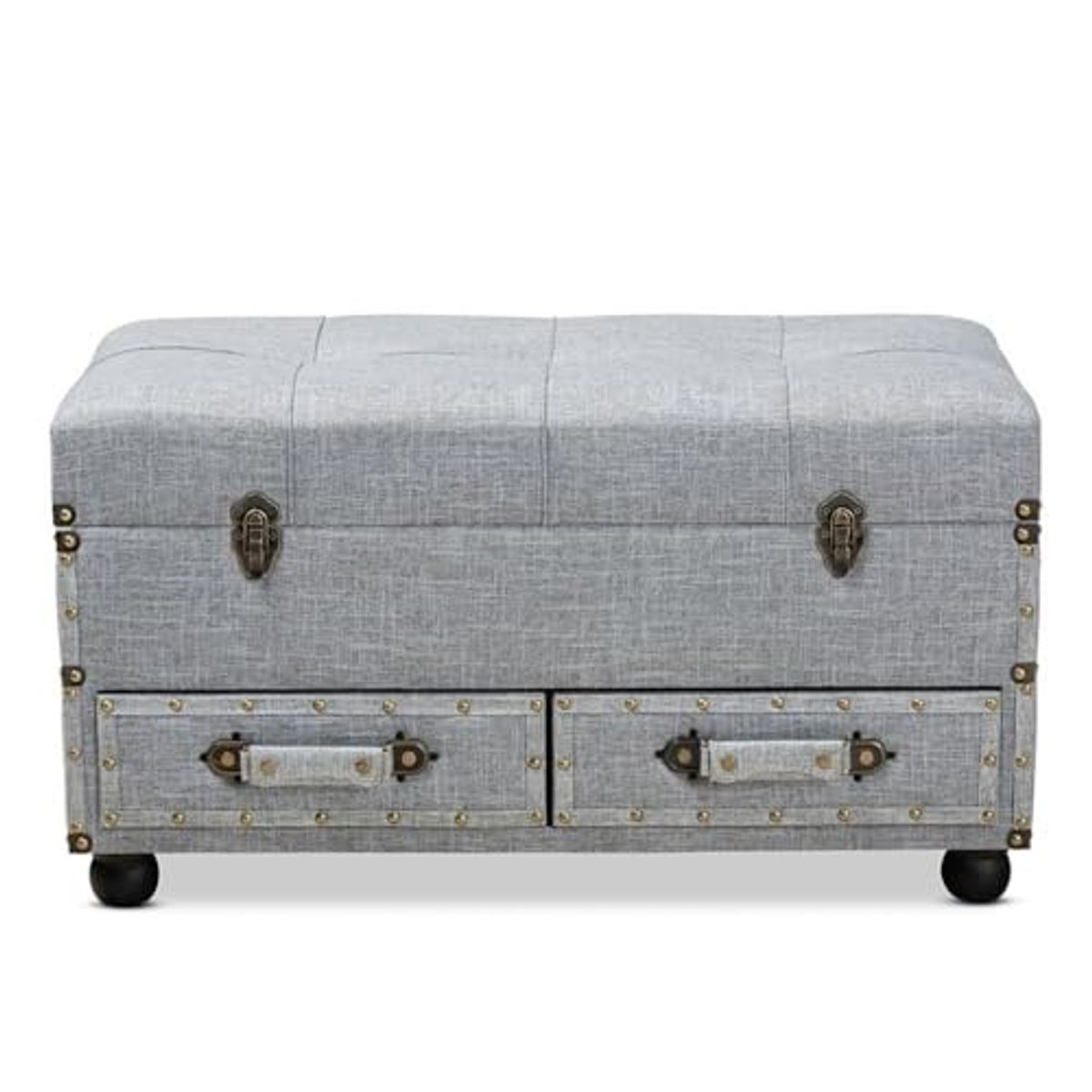 Baxton Studio Flynn Modern Transitional Grey Fabric Upholstered 2-Drawer Storage Trunk Ottoman