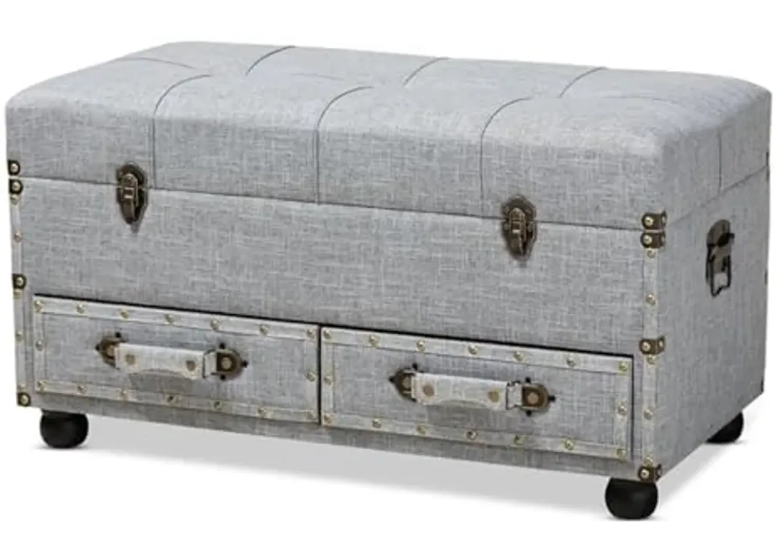 Baxton Studio Flynn Modern Transitional Grey Fabric Upholstered 2-Drawer Storage Trunk Ottoman