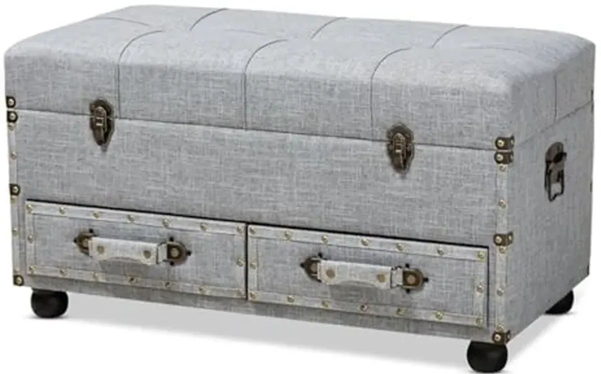 Baxton Studio Flynn Modern Transitional Grey Fabric Upholstered 2-Drawer Storage Trunk Ottoman