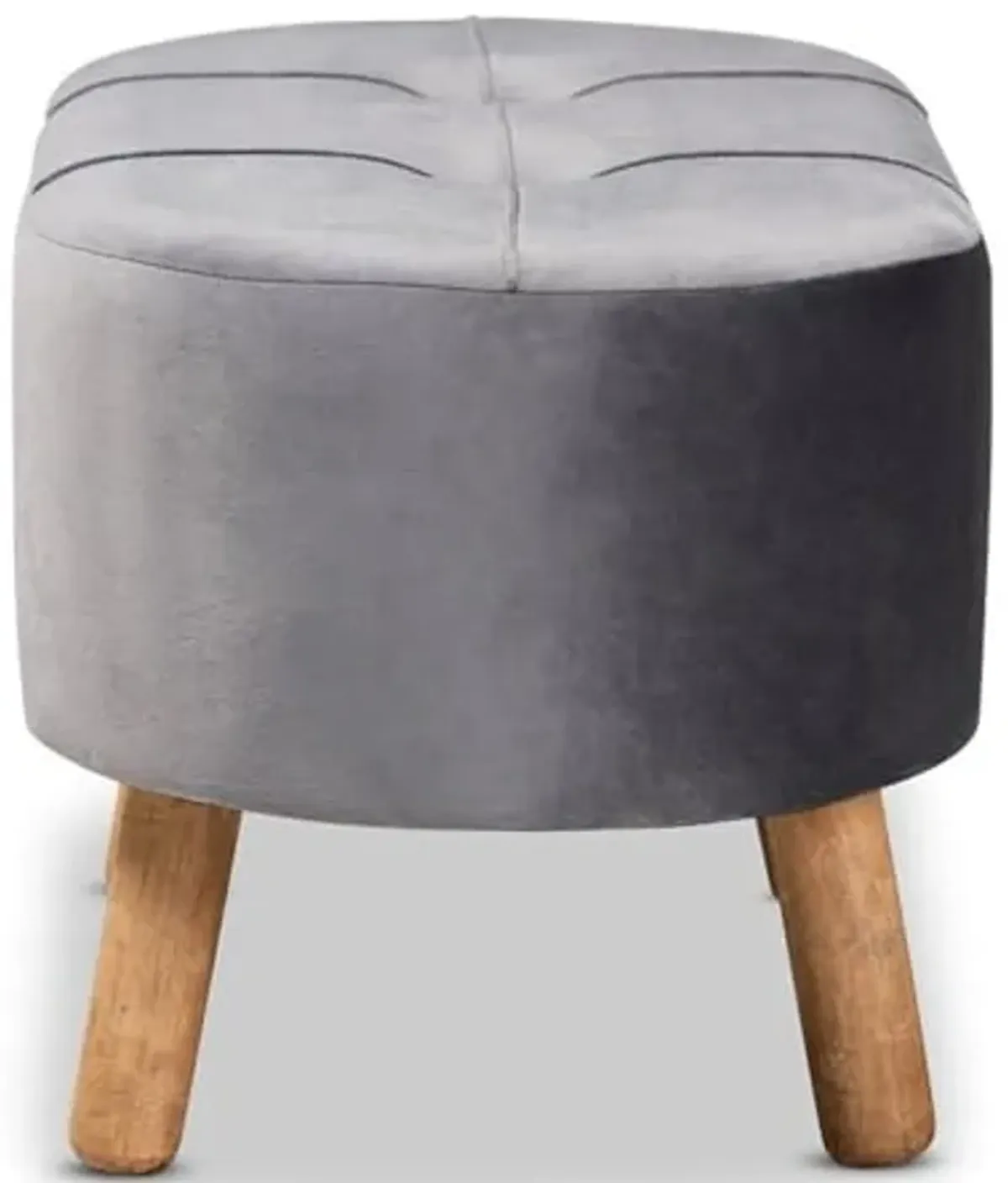 Baxton Studio Simone Mid-Century Modern Grey Velvet Fabric Upholstered Wood Ottoman