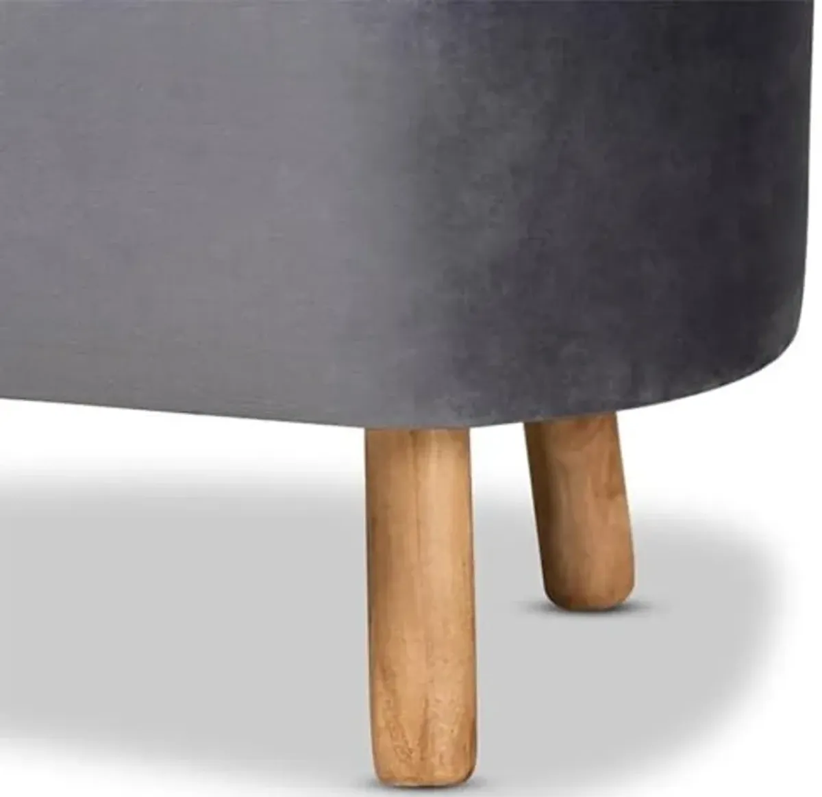 Baxton Studio Simone Mid-Century Modern Grey Velvet Fabric Upholstered Wood Ottoman