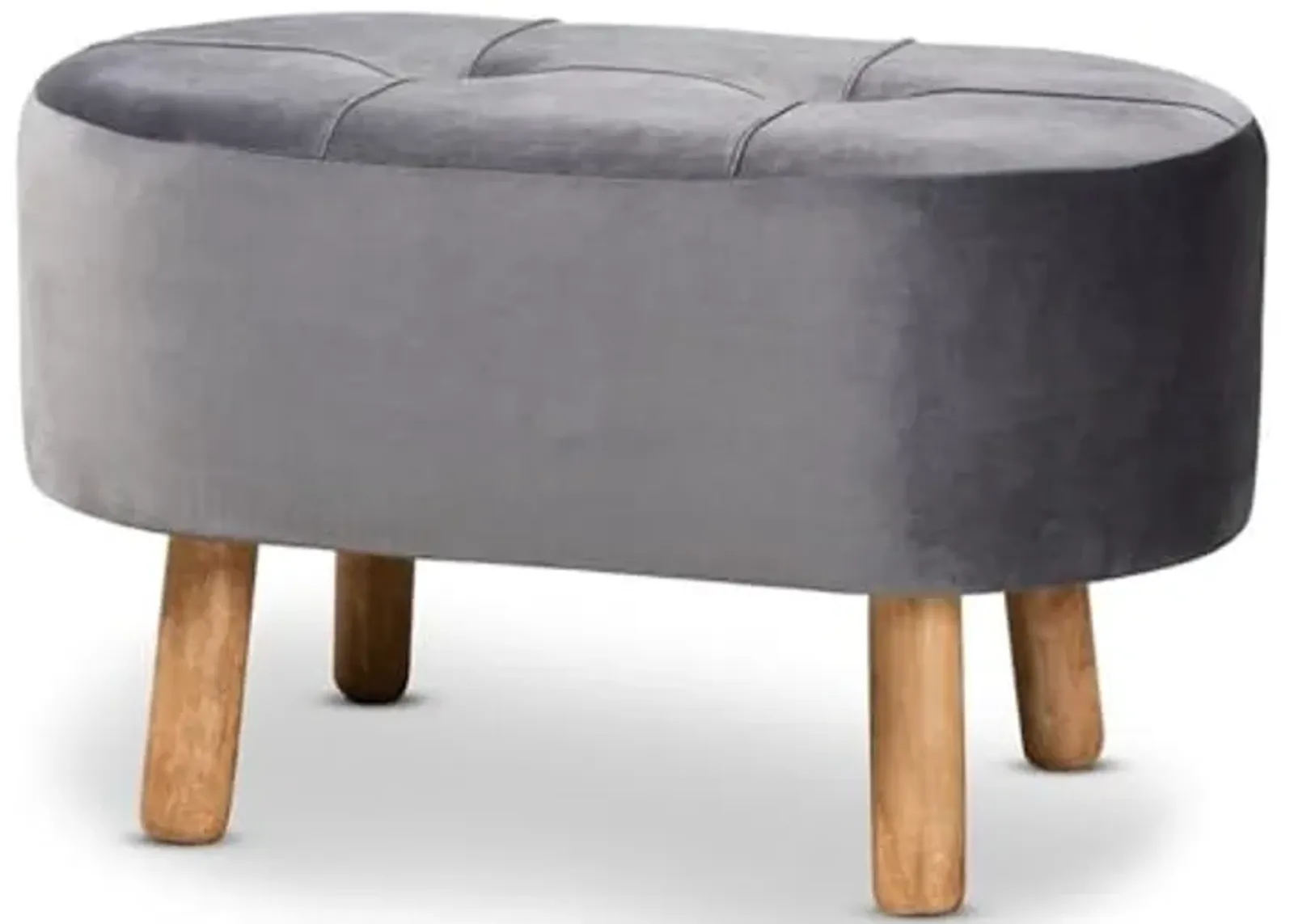 Baxton Studio Simone Mid-Century Modern Grey Velvet Fabric Upholstered Wood Ottoman