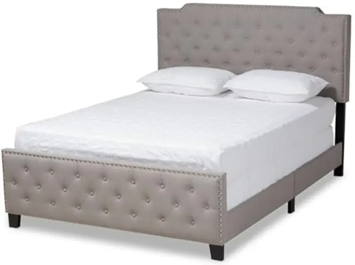 Baxton Studio Marion Modern Transitional Grey Fabric Upholstered Button Tufted Queen Size Panel Bed