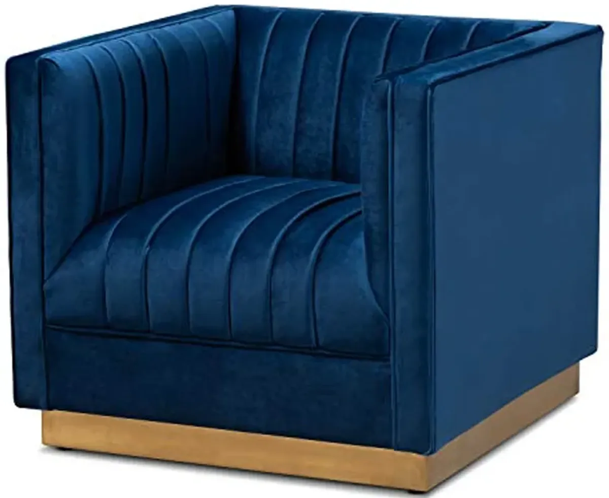 Baxton Studio Aveline Glam and Luxe Navy Blue Velvet Fabric Upholstered Brushed Gold Finished 2-Piece Living Room Set