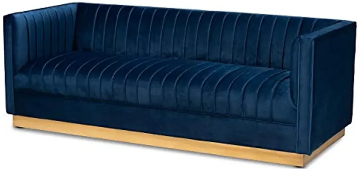 Baxton Studio Aveline Glam and Luxe Navy Blue Velvet Fabric Upholstered Brushed Gold Finished 2-Piece Living Room Set