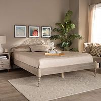 Baxton Studio Cielle French Bohemian Antique White Oak Finished Wood Queen Size Platform Bed Frame
