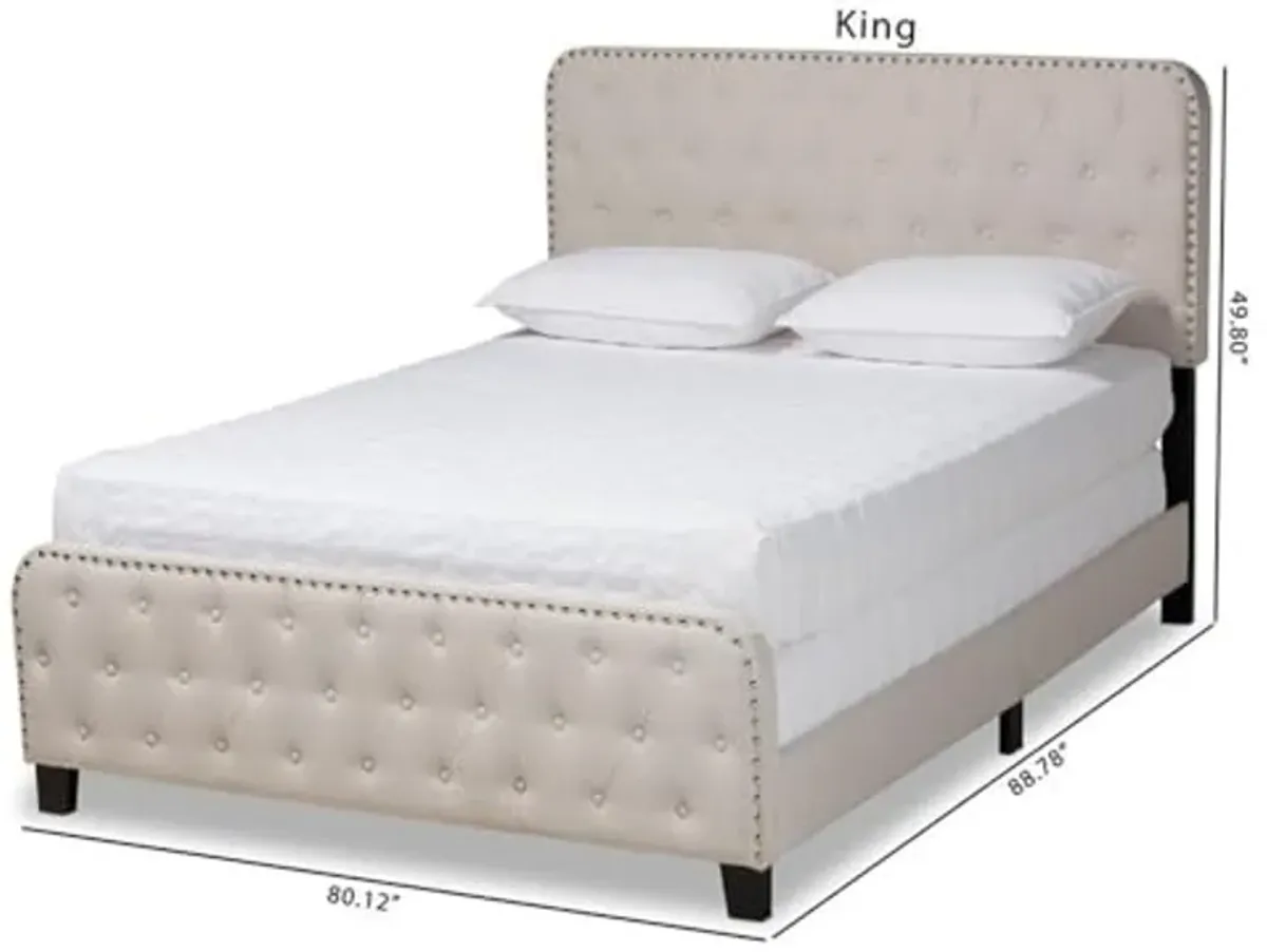 Baxton Studio Annalisa Modern Transitional Beige Fabric Upholstered Button Tufted Queen Size Panel Bed