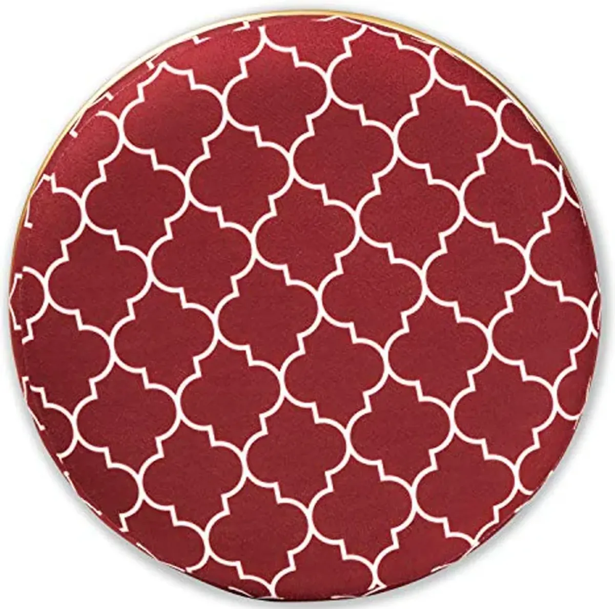 Baxton Studio Candice Glam and Luxe Red Quatrefoil Velvet Fabric Upholstered Gold Finished Metal Ottoman