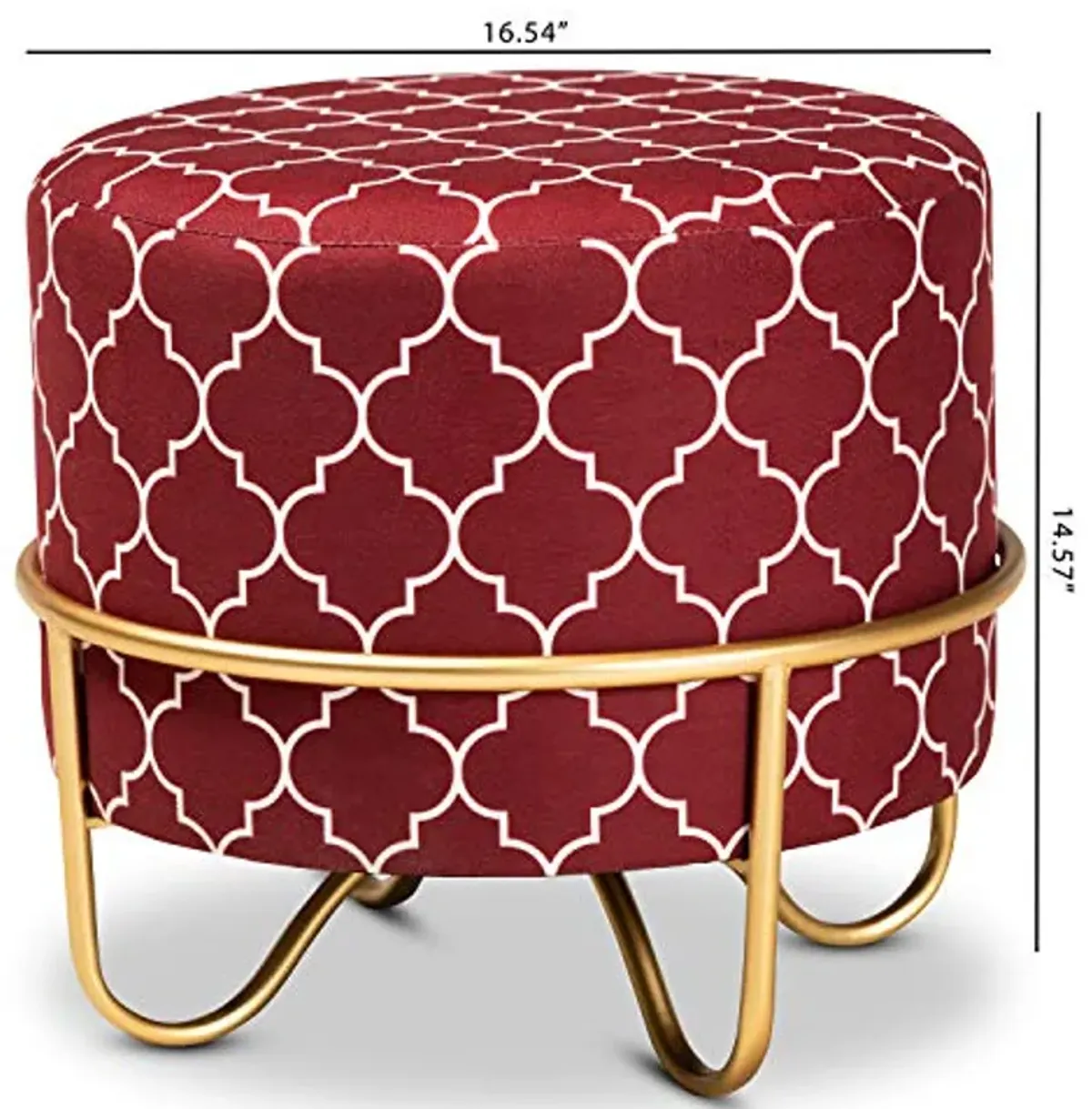 Baxton Studio Candice Glam and Luxe Red Quatrefoil Velvet Fabric Upholstered Gold Finished Metal Ottoman