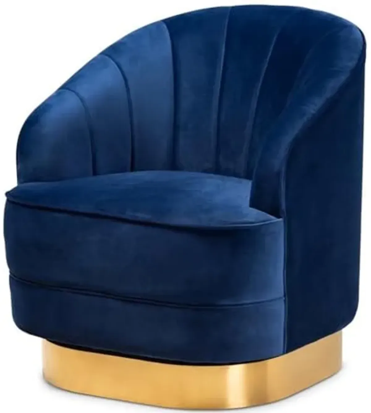 Baxton Studio Fiore Glam and Luxe Royal Blue Velvet Fabric Upholstered Brushed Gold Finished Swivel Accent Chair