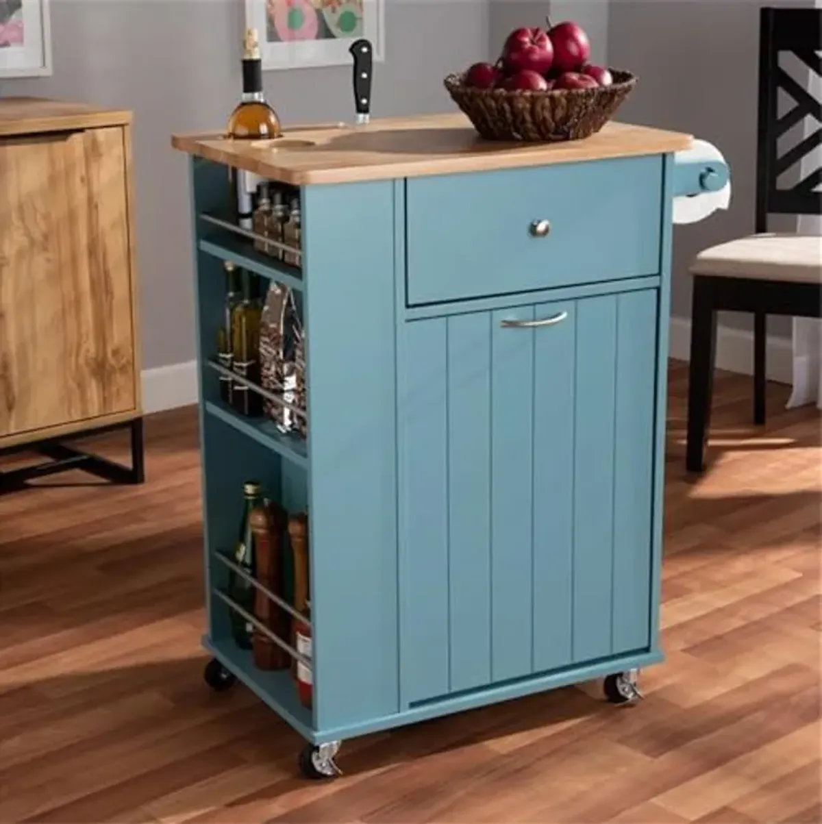 Baxton Studio Liona Modern and Contemporary Sky Blue Finished Wood Kitchen Storage Cart