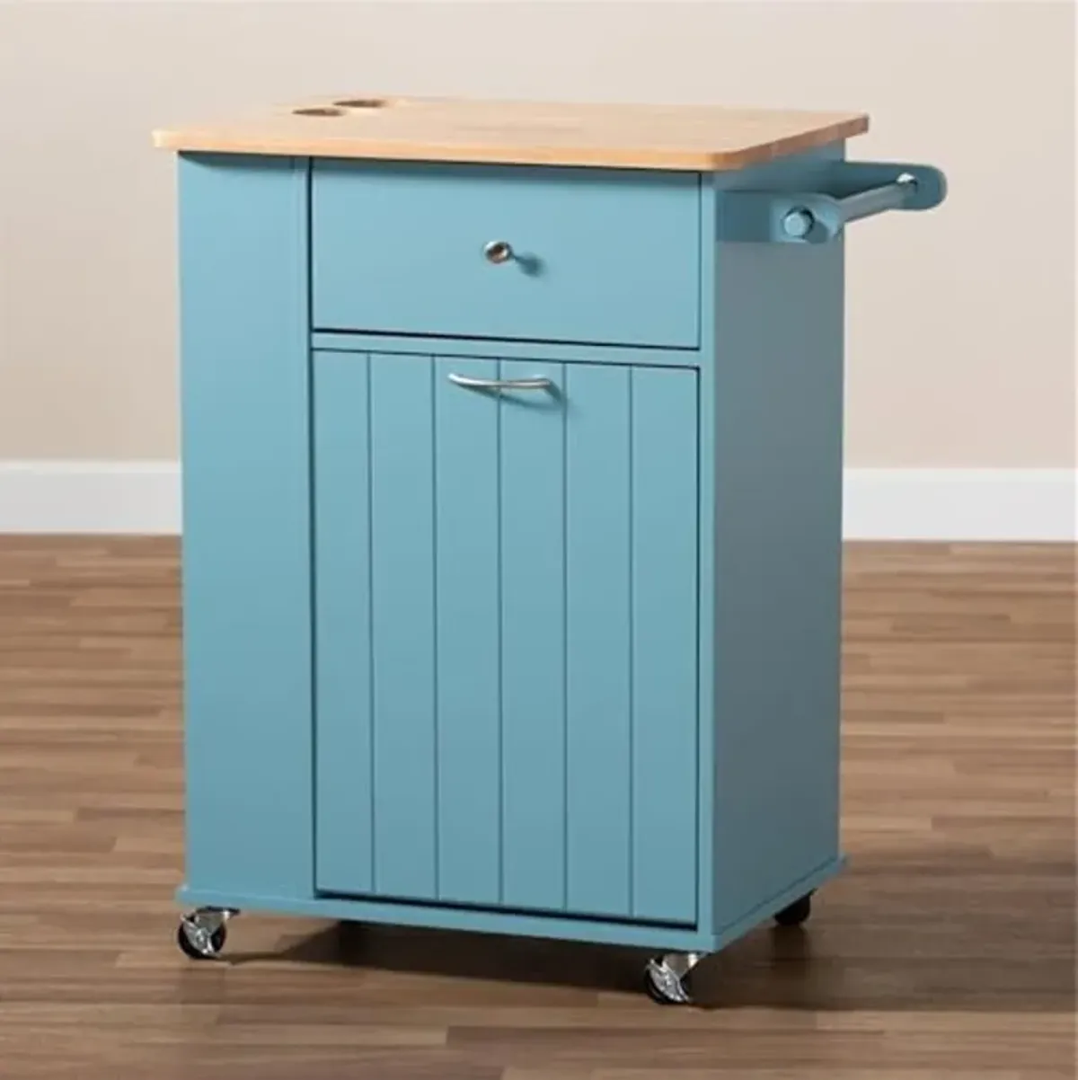 Baxton Studio Liona Modern and Contemporary Sky Blue Finished Wood Kitchen Storage Cart