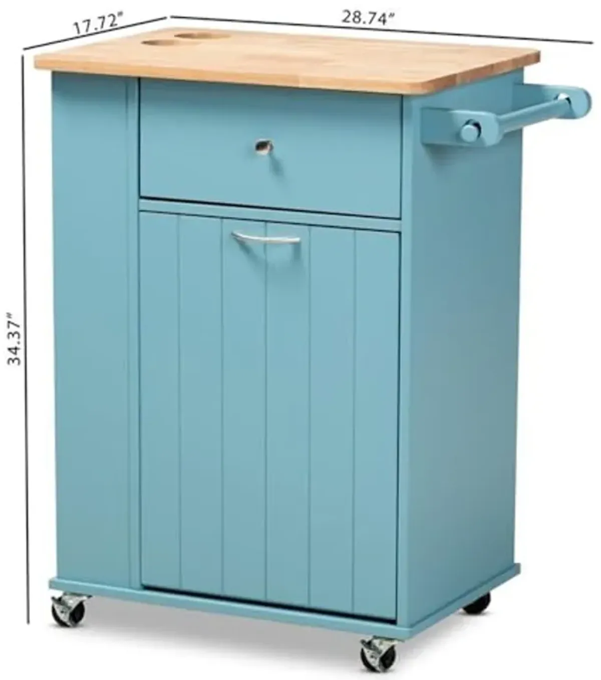 Baxton Studio Liona Modern and Contemporary Sky Blue Finished Wood Kitchen Storage Cart