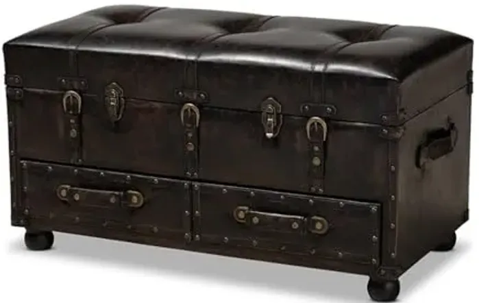 Baxton Studio Callum Dark Brown Faux Leather Upholstered Storage Trunk Ottoman