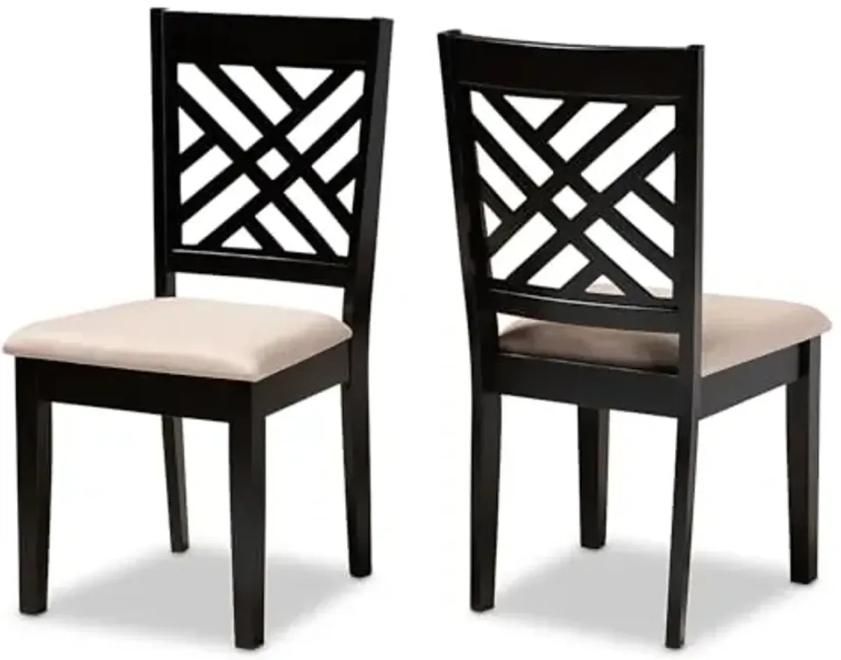 Baxton Studio Caron Contemporary Fabric Dining Chair, Sand Brown and Espresso, 2/Set