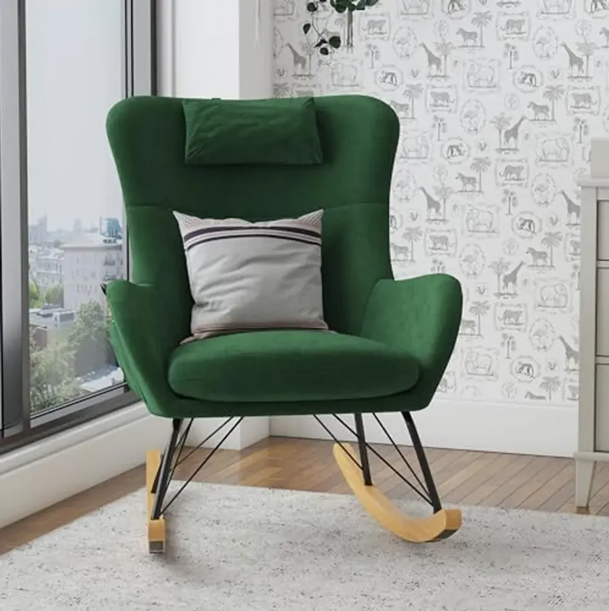 Baby Relax Cranbrook Rocker Accent Chair with Storage Pockets, Green