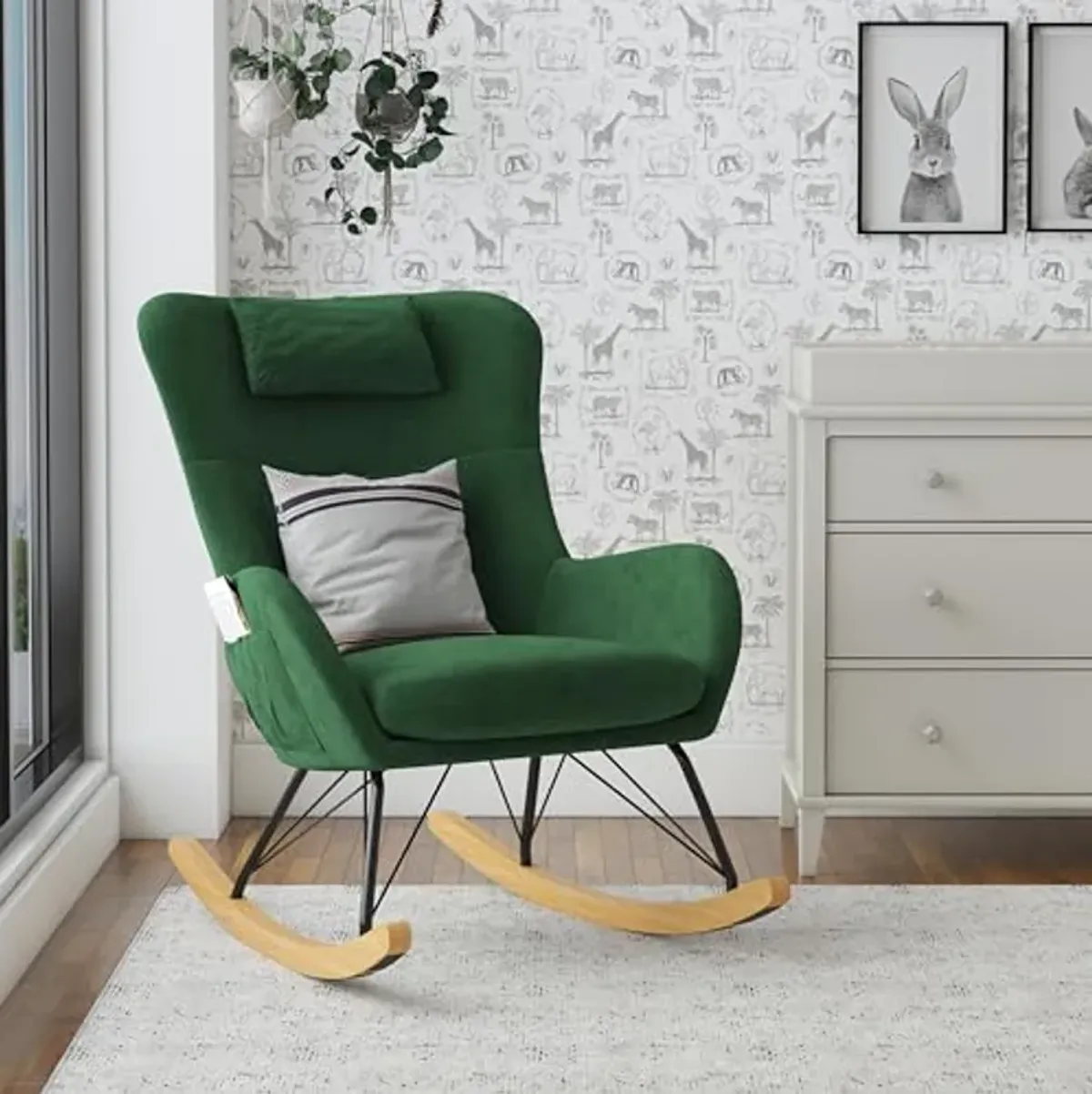 Baby Relax Cranbrook Rocker Accent Chair with Storage Pockets, Green