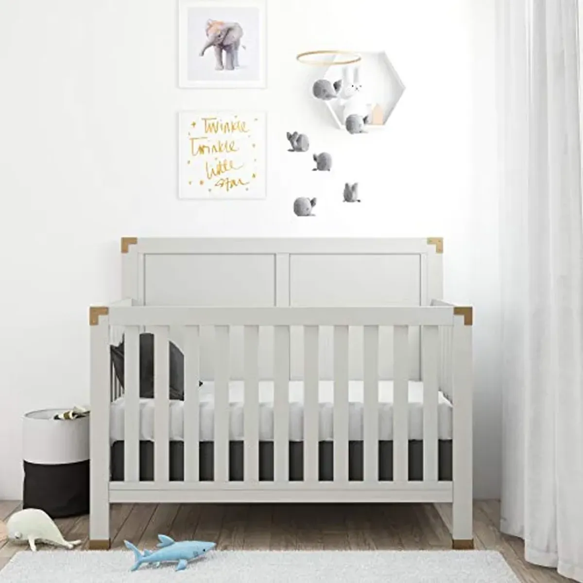 Baby Relax Miles 5-in-1 Convertible Crib for Nursery, Soft Gray