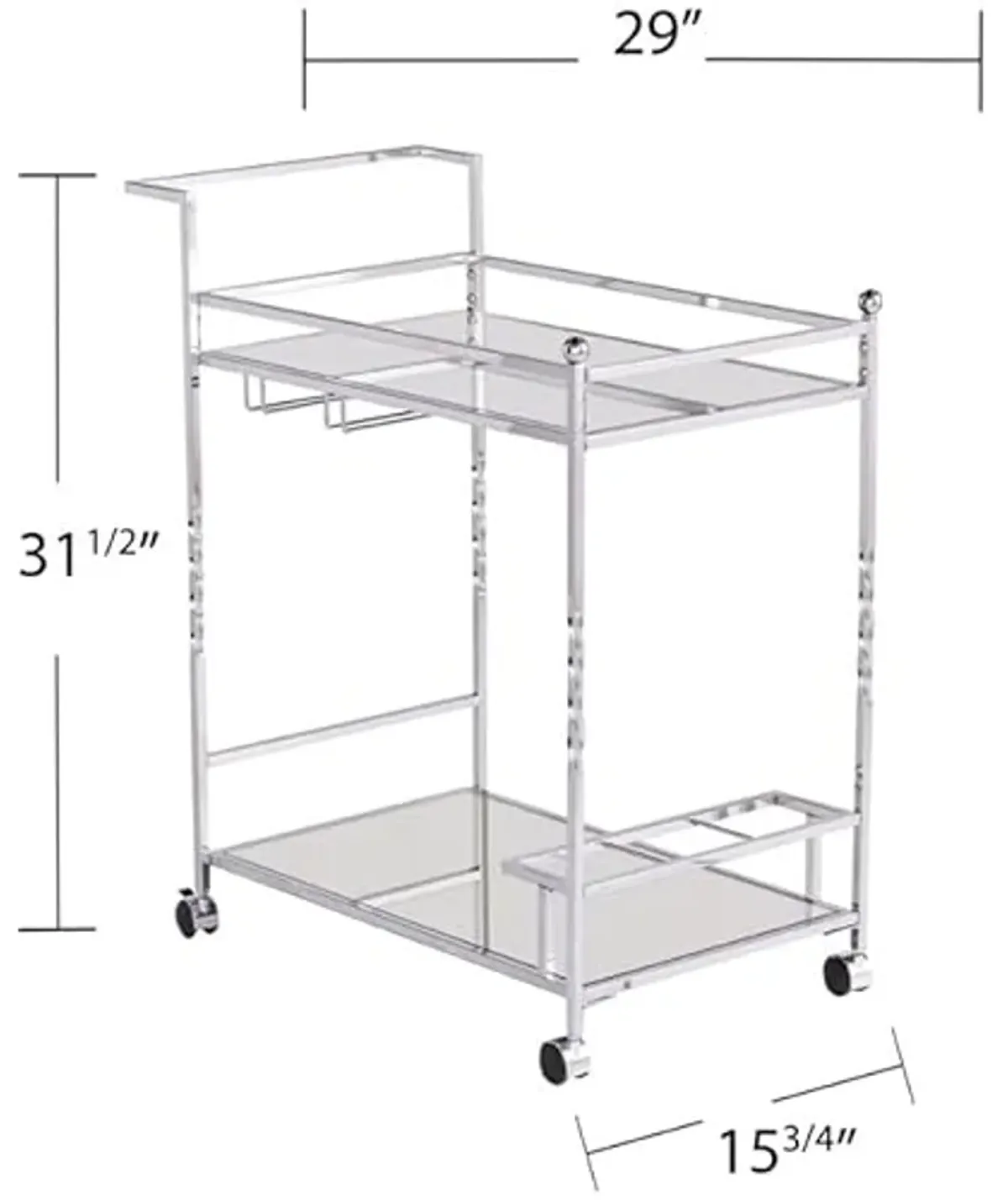 Southern Enterprises SEI Furniture Ivers Mirrored Metal Bar Cart in Chrome