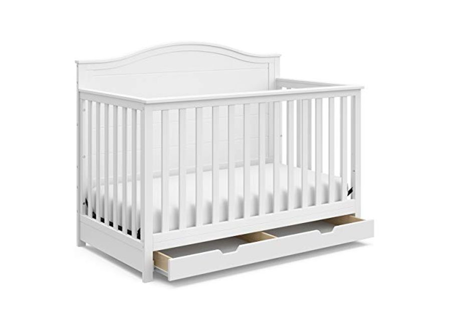 Storkcraft Moss 5-in-1 Convertible Crib with Drawer (White) – GREENGUARD Gold Certified, Crib with Drawer Combo, Includes Full-Size Nursery Storage Drawer, Converts to Toddler Bed and Full-Size Bed