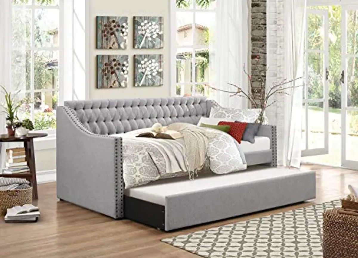 Lexicon Carolina Upholstered Daybed with Trundle, Twin, Gray