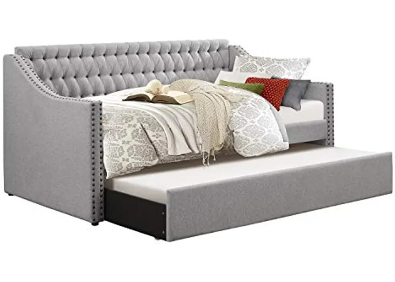 Lexicon Carolina Upholstered Daybed with Trundle, Twin, Gray