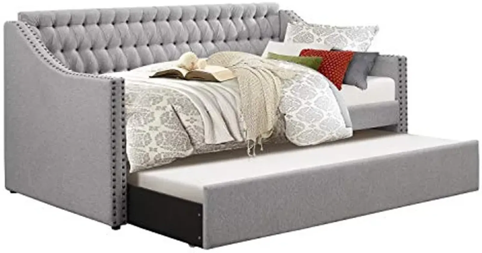 Lexicon Carolina Upholstered Daybed with Trundle, Twin, Gray