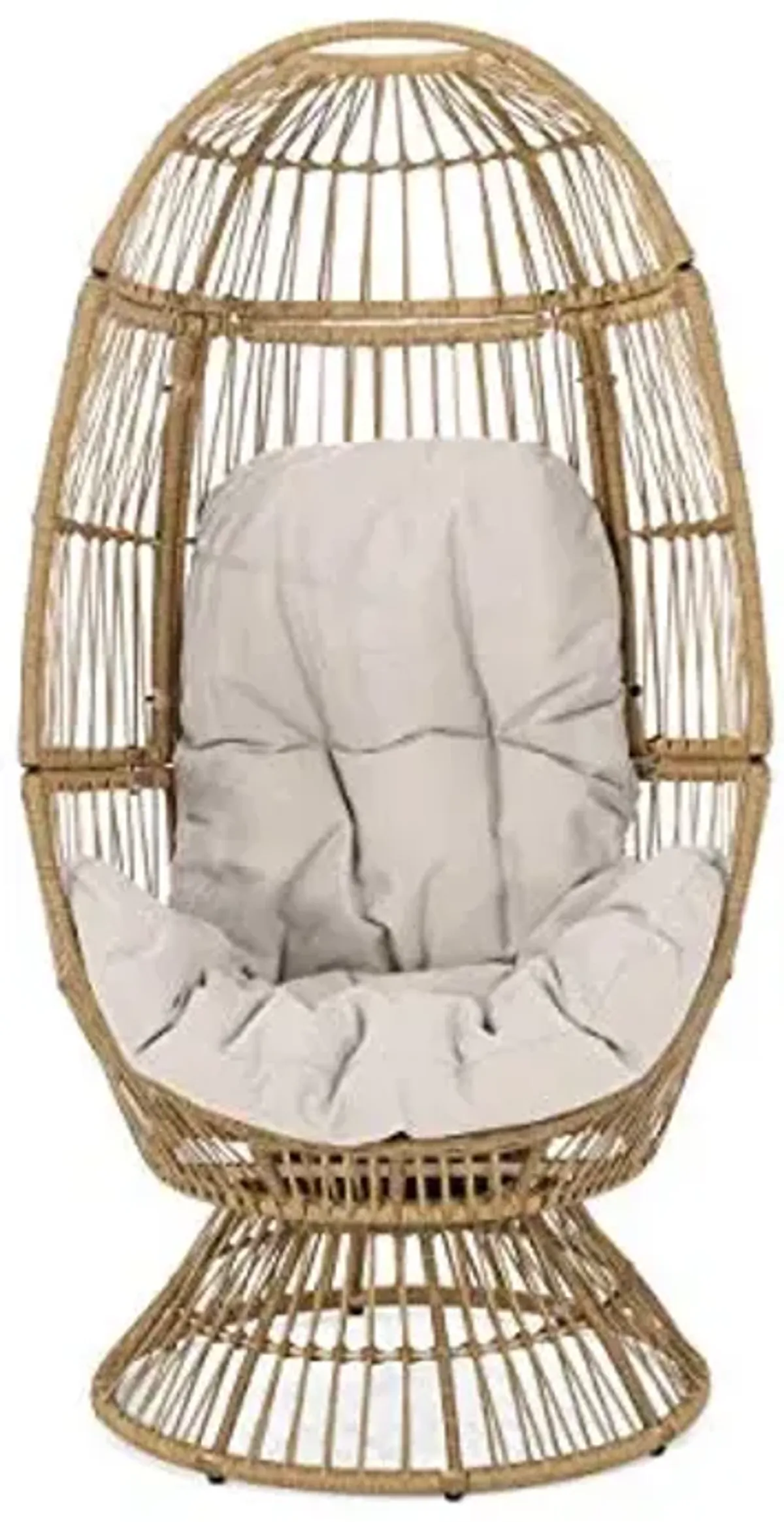 Christopher Knight Home Ellen Outdoor Wicker Swivel Egg Chair with Cushion, Light Brown, Beige